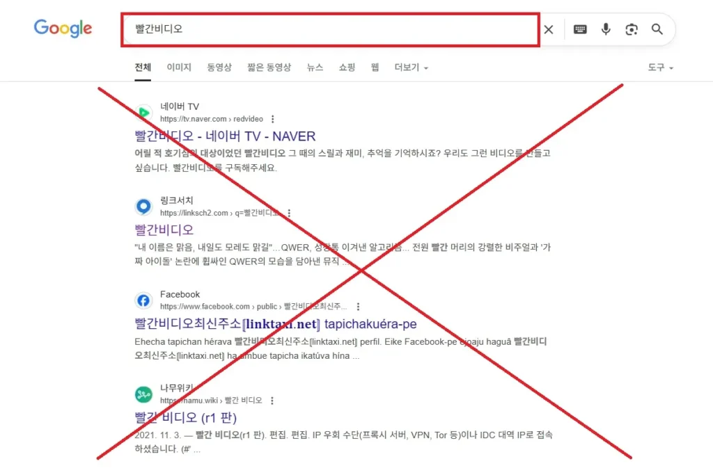 빨간비디오 검색시 나오는 가짜 사이트 화면. 빨간비디오 검색시 나오는 가짜 사이트 화면.